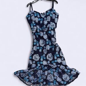 Guess Navy and Blue Floral Midi Dress